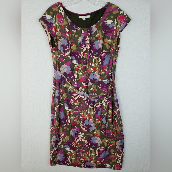 Boden Midi Dress Abstract Floral Print Viscose Silk Blend size 12R Preppy Boho - Picture 3 of 12